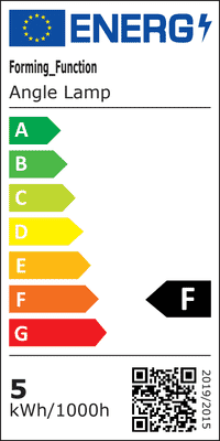 Energielabel Forming Function Angle Lamp 01, EPREL 1757299, klasse F, 5 kWh per 1000 uur