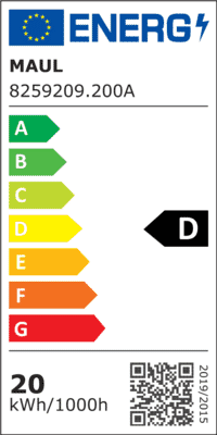 Energielabel MAULsirius directe lichtbron 8259209.200A, klasse D, 20 kWh per 1000 uur