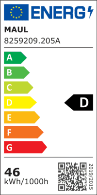 Energielabel MAULsirius indirecte lichtbron 8259209.205A, klasse D, 46 kWh per 1000 uur